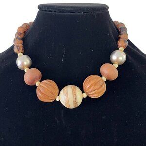 VTG Hand Crafted Carved African Wood Chunky‎ Beaded Choker Necklace Zimbabwean